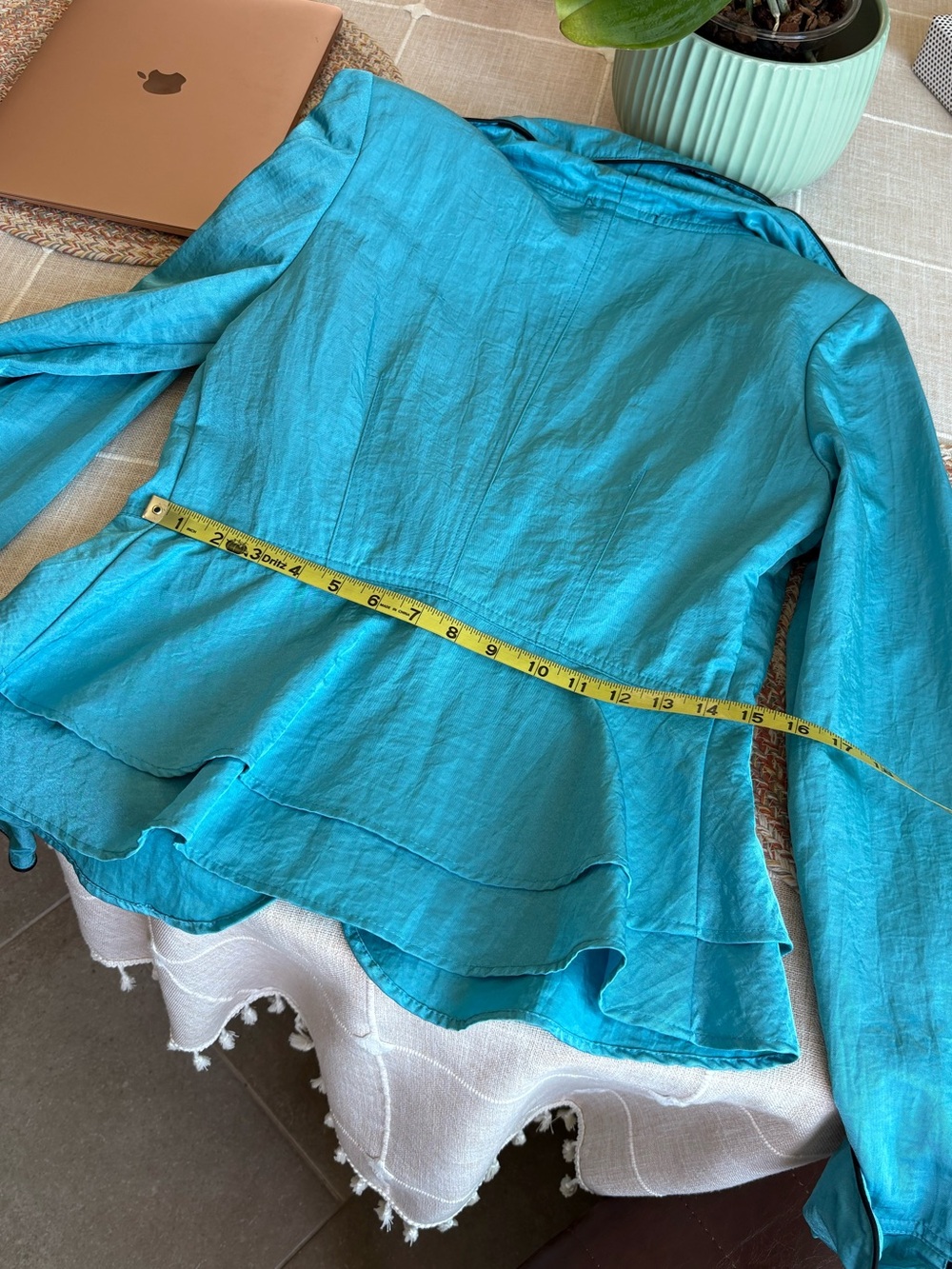 Turquoise Ruffle Peplum Blazer - Picture 11 of 15